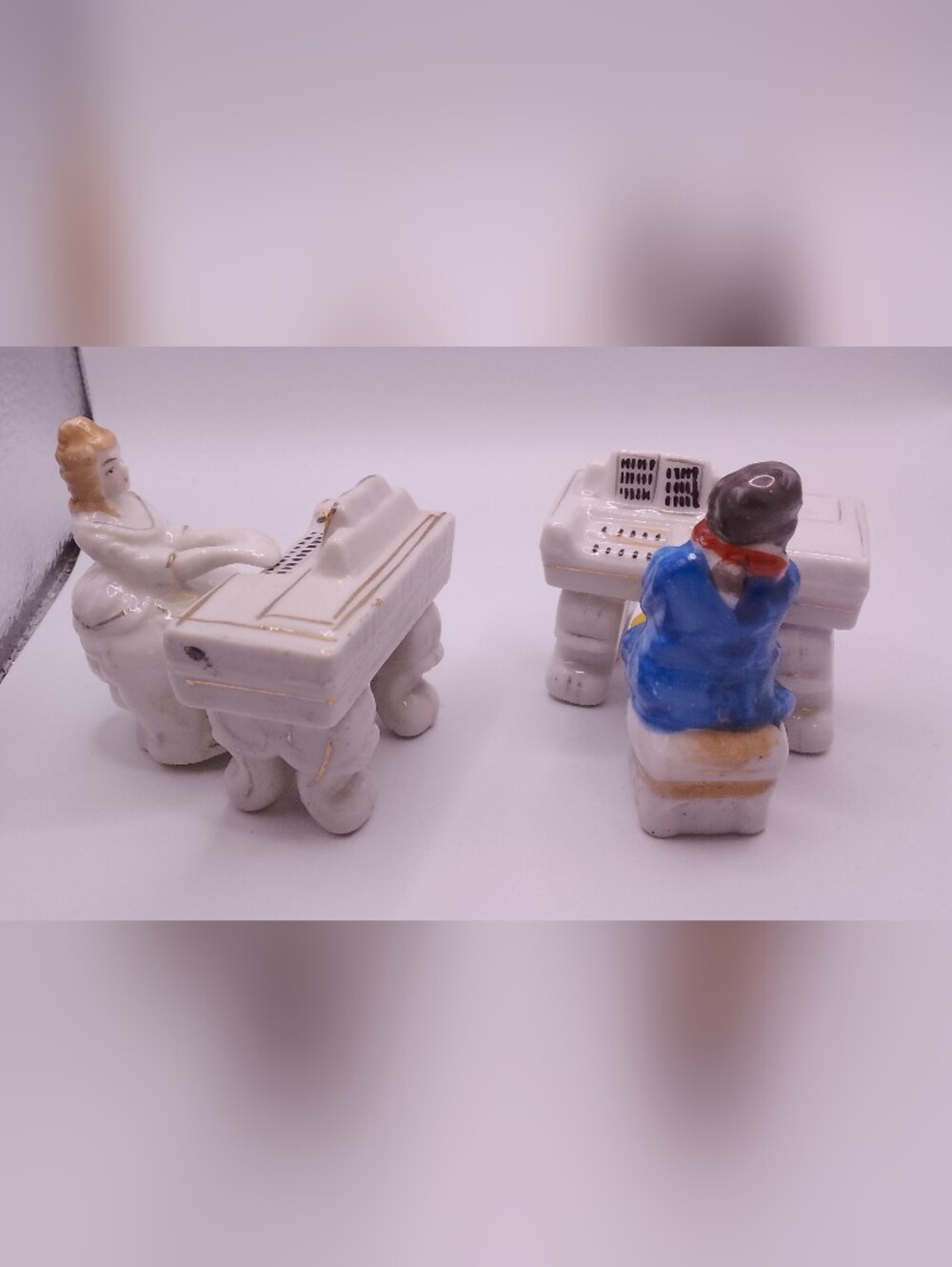 pair Ceramic Victorian piano player figurines occupied Japan